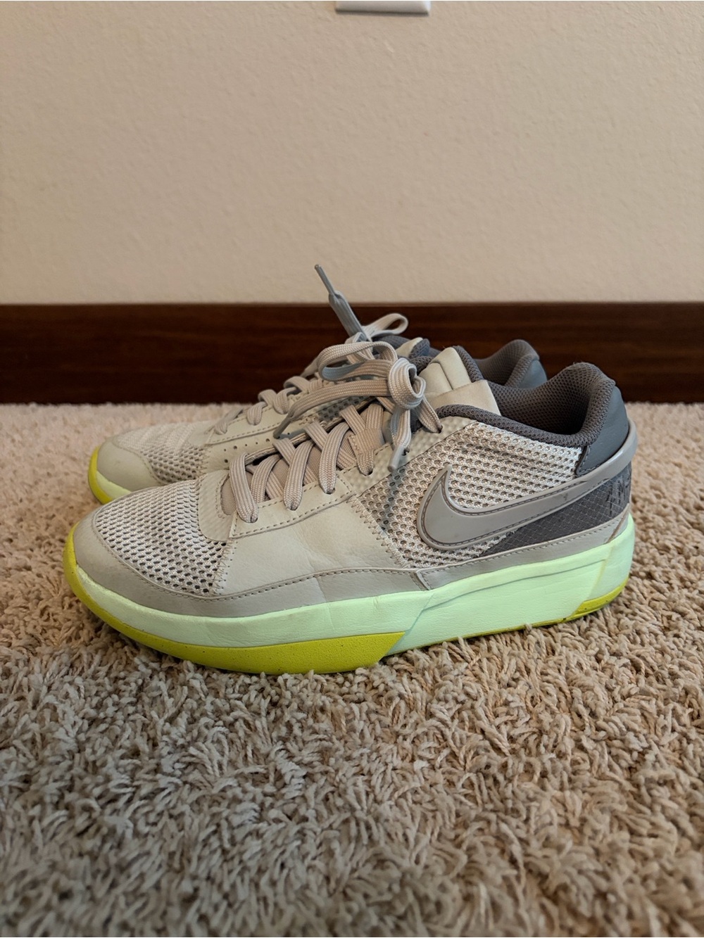 Nike Kids Light Gray and Neon Yellow Low-Top Sneakers (Ja Morant)